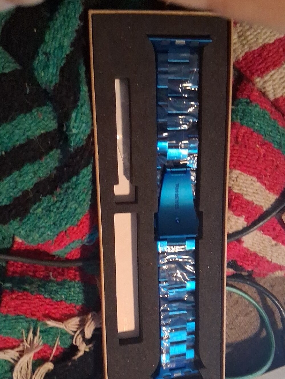 Blue & Gold Stainless Steel Watch Band - Solid Link Clasp - Picture 3 of 5